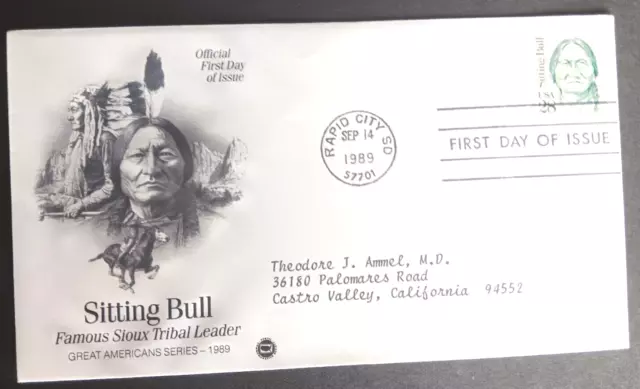 Sitting Bull Custer's Last Stand Sioux Indian Leader 1989 Pcs Cachet Fdc