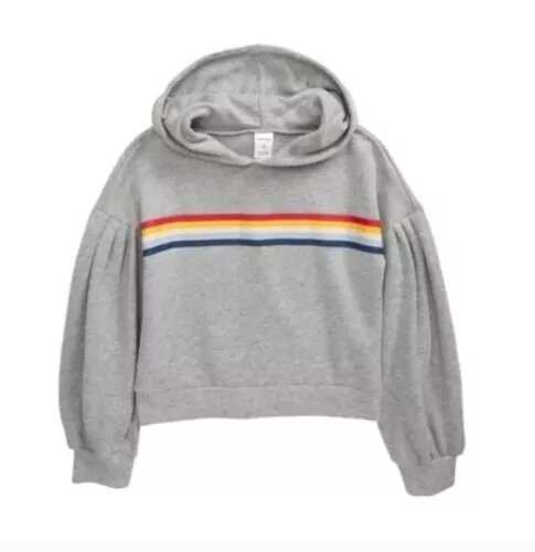 Nordstrom Kids' Balloon Sleeve Hoodie Grey Heather Rainbow Xlarge 14/16 MSRP $39