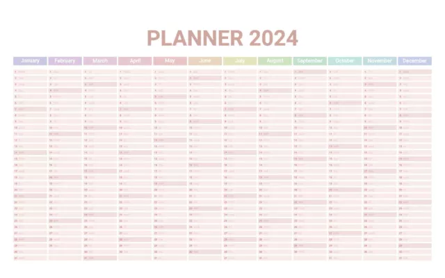 2024 Year Planner Wall Chart+Calendar+Holidays✔Staff✔Office✔A4