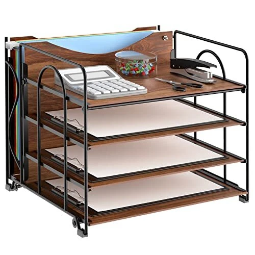 File Organizer - Paper Tray Organizer for 4 Tier + Hanging File Organizer Wood