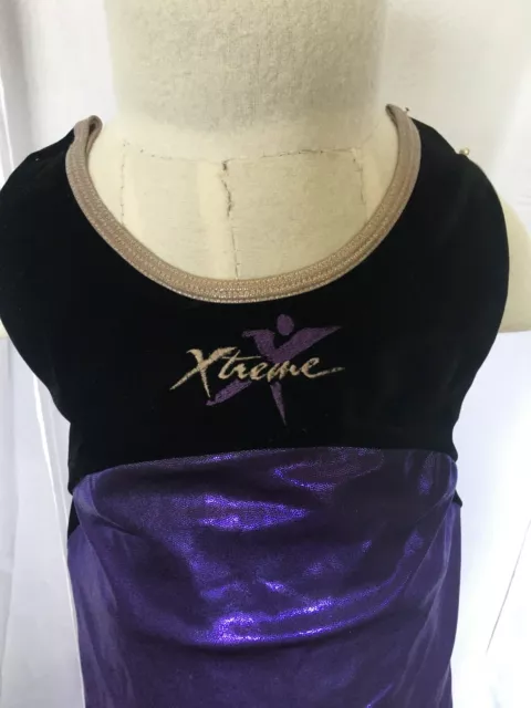 Child Gymnastic Tumbling Leotard Purple/Black Xtreme Logo: Size XS