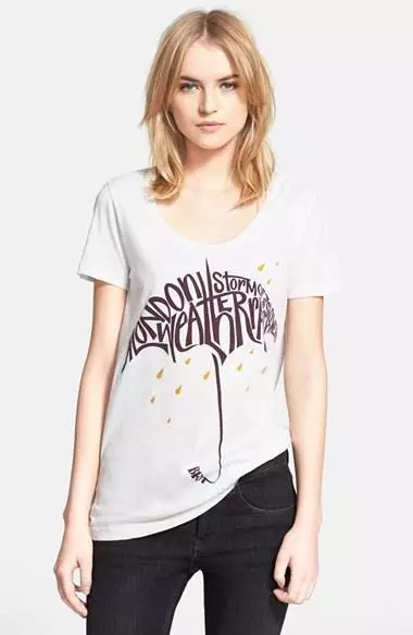 Burberry Brit Beetroot London Weather Umbrella Graphic S/S Tee Top $150 NWT XS