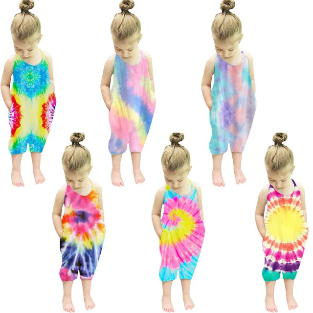 Toddler Kids Baby Girls Sleeveless Rainbow Tie Dyed Romper Jumpsuit Clothes