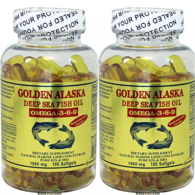 2 x Gold Vitamin Golden Alaska Deep Sea Fish Oil Omega 3 6 9 1000 mg 100 SG