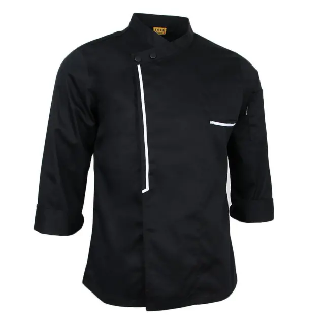 Retro Chef Jacket Coat Uniform Long Sleeve Hotel Kitchen Apparel M Black 2