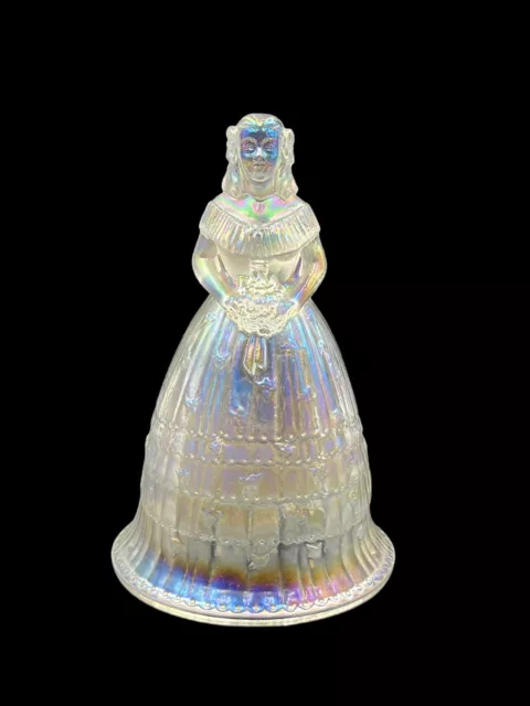 Vtg Imperial Iridescent Clear Carnival Glass Bell Southern Belle Lady Bride Girl