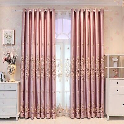 1 Panel Satin Embroidery Curtains Blackout Tulle Drapes Window Treatments Luxury