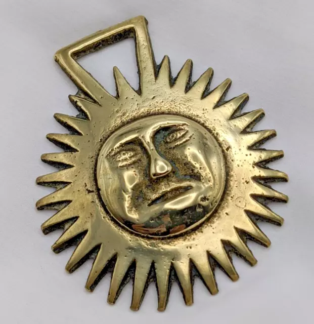 Brass Horse Medallion Vintage English Raised Sun Face Sawtooth Parade Harness