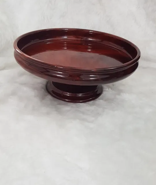 Red Cedar Wooden Lacquered Pedestal Bowl, Hand Turned 29.5cm Across 12cm Tall