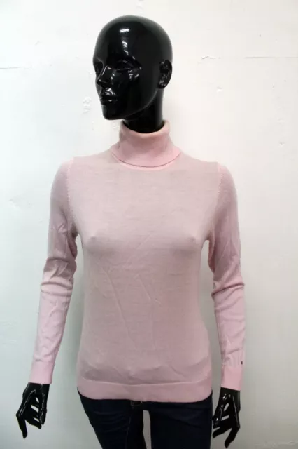 Tommy Hilfiger Donna Taglia L Maglione Maglioncino Rosa Lana Pullover Pull Logo