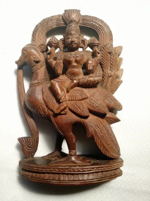 Vintage Hand Carved  Wooden Hindu Goddess Gurg Kali Ambey Figure ? Statue 5”