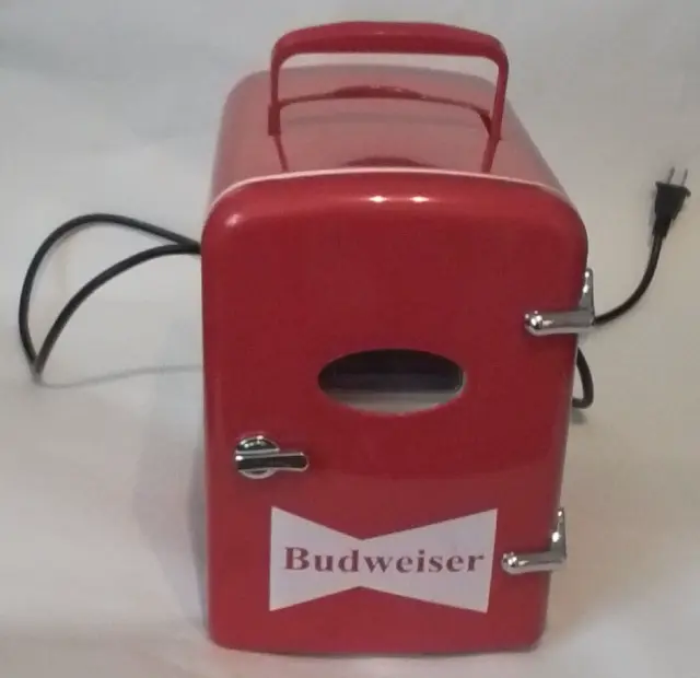 Budweiser Beer Mini Fridge Compact Personal Refrigerator 6 Cans Bud Cooler Bar