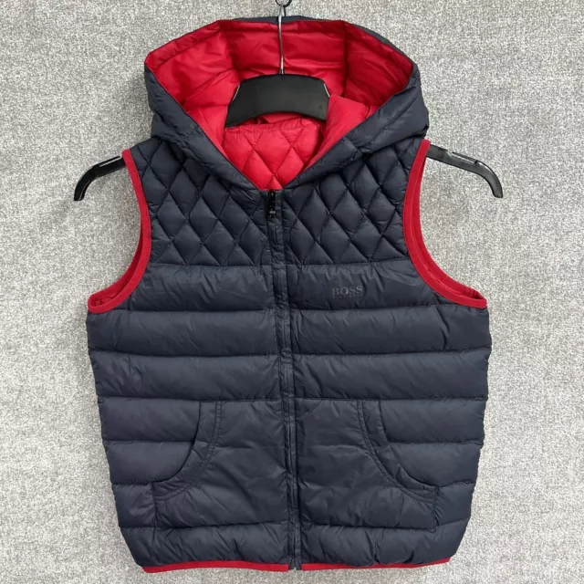 Hugo Boss Gilet Boys 12 Years Blue Red Body Warmer Down Reversible Hooded