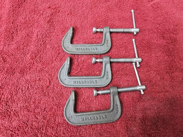 Lot of 3 Vintage Craftsman C-Clamps 2"  USA