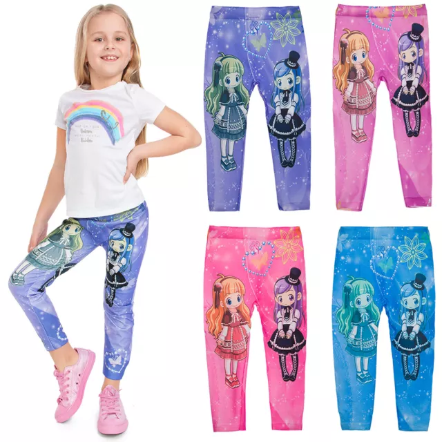 Girls Patterned Leggings Anime Print Solid Pants for School and Playground FS583