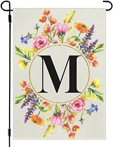 12x18 Inches Letter M Floral Monogram Garden Flag for All seasons, Unique