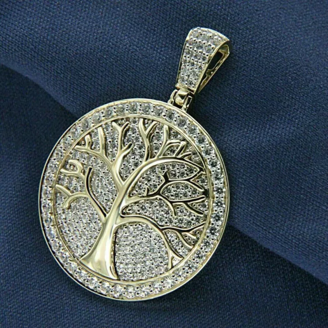 925 Sterling Silver Tree Pendant 2Ct Round Cut Moissanite 14K Yellow Gold Plated