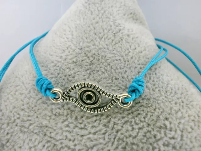 2 Pulsera  "Abril"  charm ojo turco en plata tibetana - hilo turquesa (2020)