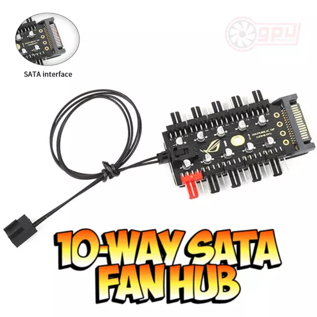 Fan Controller HUB SATA 10 Way Powered Fan Splitter 4 Pin PWM Cooler Speed