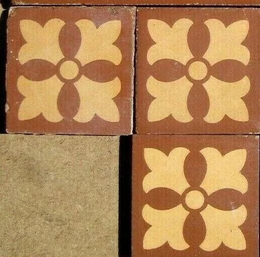 Original victorian set of 3 Encaustic reclaimed floor tile Maw & Co Ltd 3'x3'