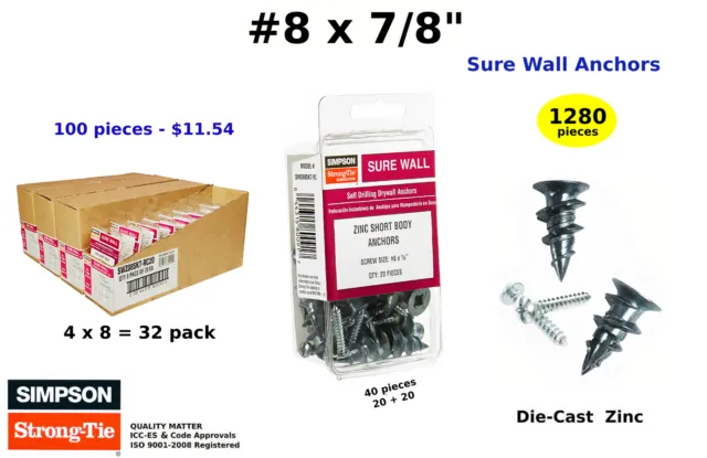 ( 1280) Wall Anchors And Screws For Drywall Self Drilling Hollow Wall Anchor kit