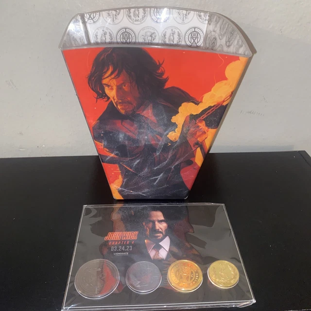 JOHN WICK CHAPTER 4 AMC Theaters Popcorn Bucket & Set of 4 Metal Coins
