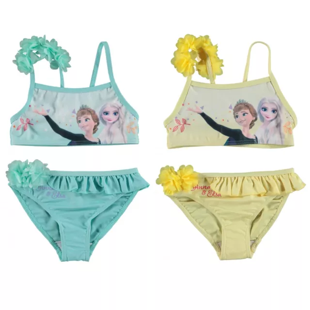 Disney Frozen Decorato Fiori Costume Bagno Bikini 2x pezzi Mare Piscina 4-8anni