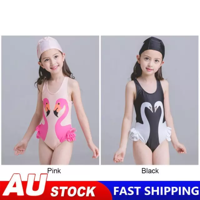 Girls Baby Children One-Piece Suits Swimwear Swan Print Bathing Suit Romper-2029