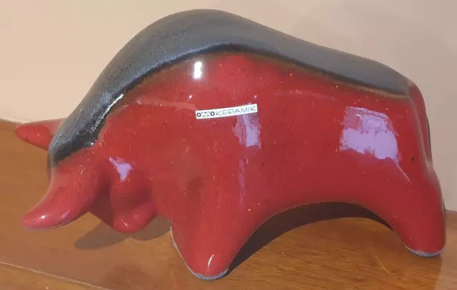 Otto Keramik Ceramic Red/Black West German Fat Lava Animal Bull Small