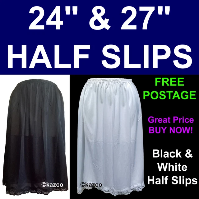 HALF SLIP PETTICOAT Waist Ladies 24" 27" 29" Size 1226. Black White
