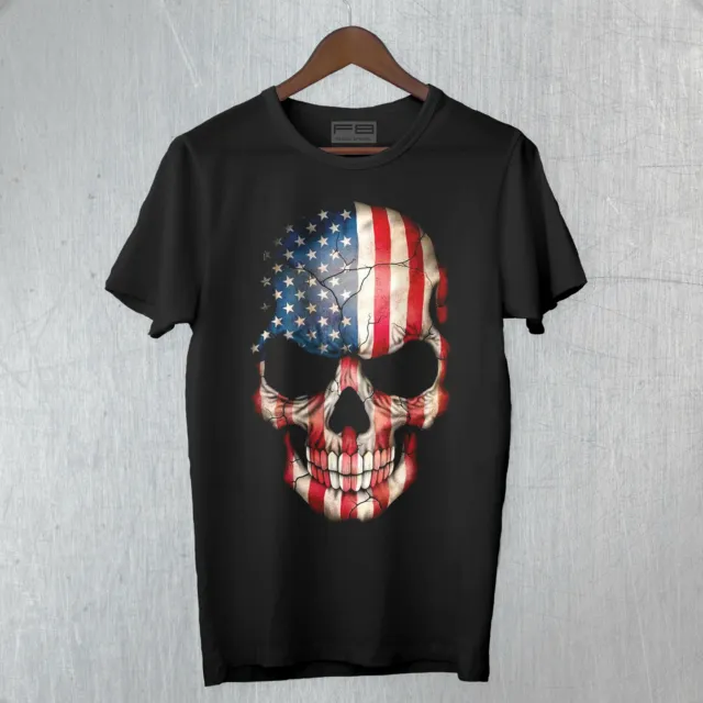 T-shirt Uomo Skull 6 Teschio USA FLAGS STATES Rock Harley Davidson Riders FB TEE