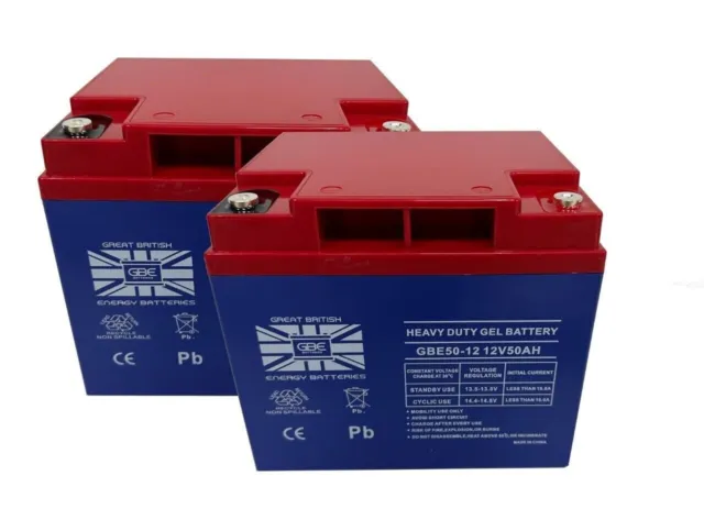 2 x 12v 50AH GBE GEL HEAVY DUTY MOBILITY SCOOTER WHEELCHAIR BATTERIES