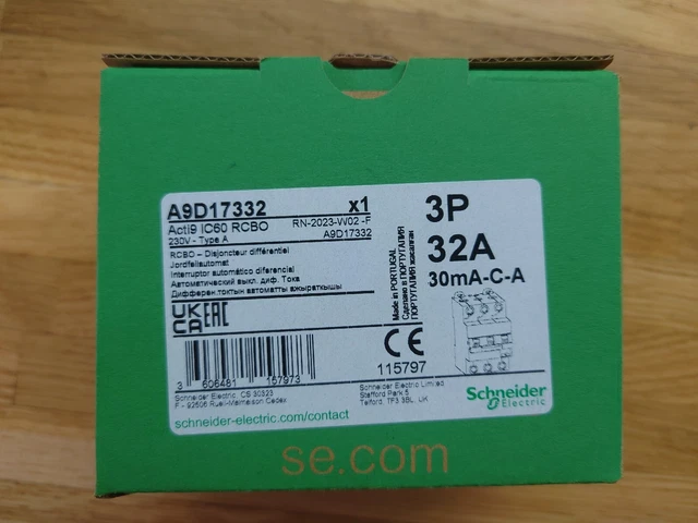 Schneider Electric a9 °F84216 ic60h DC, acti9, curvatura C, 2P, 85 mm altezza X 36 mm larghezza X 78.5 mm profondità, 16 A corrente, 50/60 HZ, Bianco