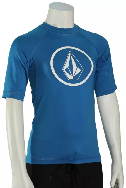 Volcom Boy's Lido Solid SS Rash Guard - True Blue - New