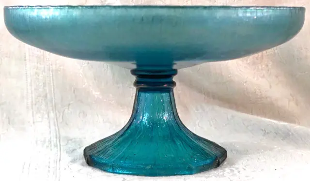 Antique Signed Northwood Celeste Iridescent Blue Stretch Glass Compote dish