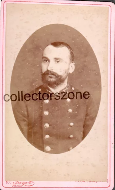 19th C French Army Soldier CDV Photo 37 Collar Badge Troyes studio