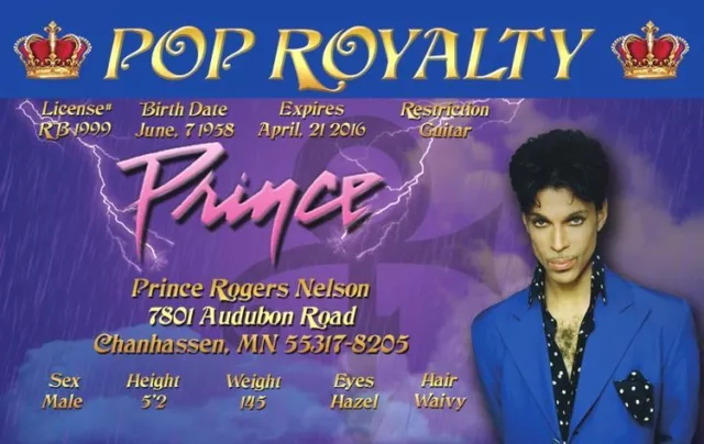 Halloween Costumer Gear PRINCE /  Pop Royalty id card Drivers License