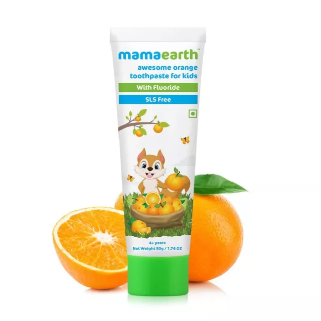 Mamaearth Awesome Orange toothpaste for Kids with Fluoride SLS Free | 50 Gram
