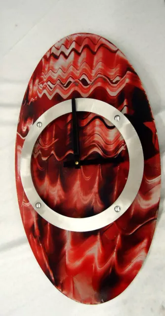 Contemporary Multi Colored  Hand Painted Oval Shaped Clock #159