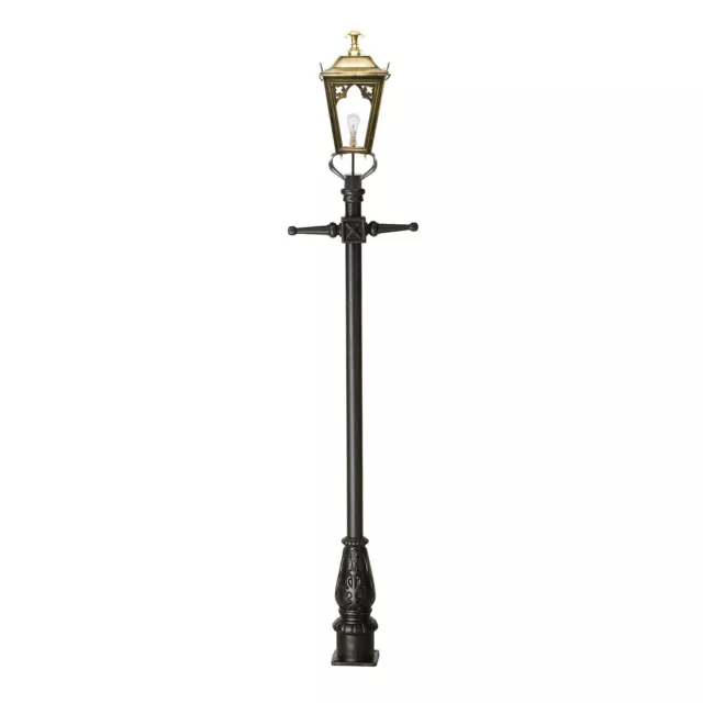 USED Ex-Display 2.7m Gothic Antique Brass Reclaimed Lamp Post & Lantern Set