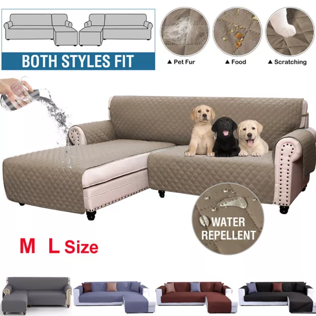 Waterproof L Shape Sofa Covers Reversible Quilted Slip Cover Pet Couch Protector