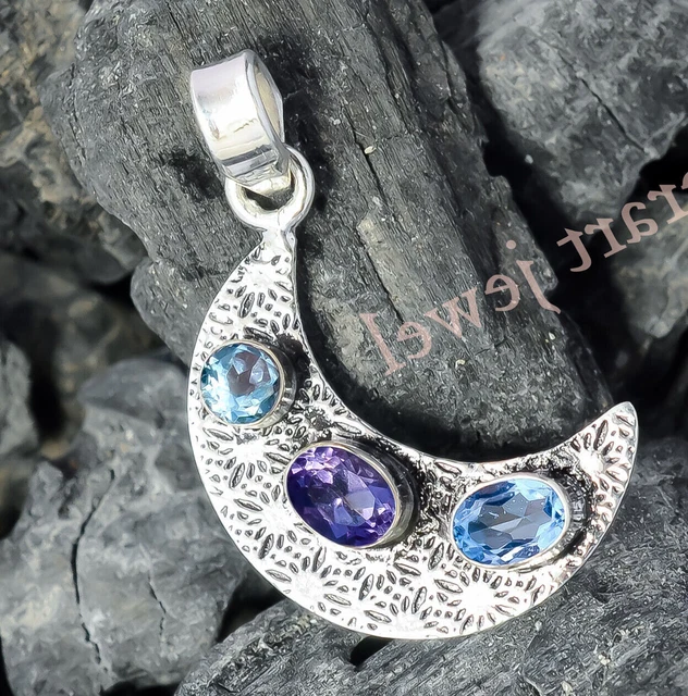 Amethyst-Schliff, Londoner Blautopas-Anhänger, 925er-Sterlingsilber,...