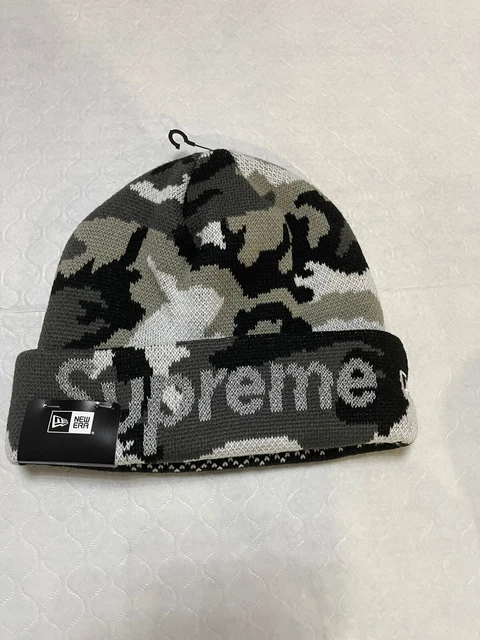 Supreme New Era Split Double Side Beanie Camo Stripe Spellout NWT