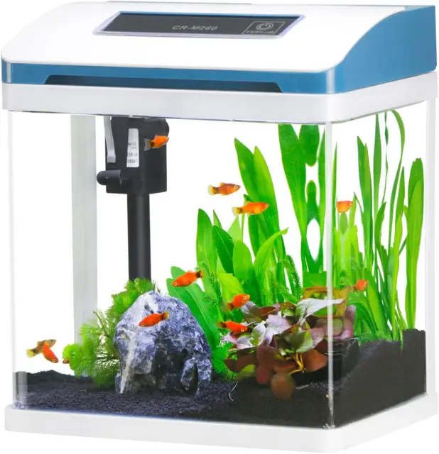 Glass Aquarium Small Nano Fish Tank Starter Kits with Filter and 7 Color LED Set