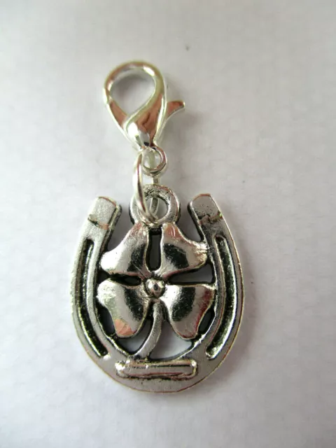 Lucky Four Leaf Clover Horse Shoe Clip On Charm For Bracelet Necklace