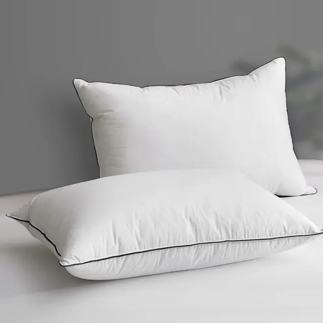 Goose Feather down Pillow for Sleeping 2 Pack, Standard Size Organic Cotton Cove