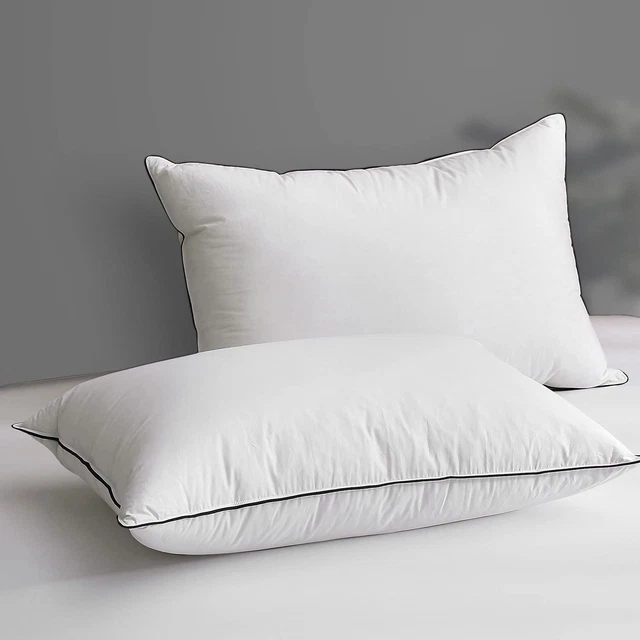 Goose Feather down Pillow for Sleeping 2 Pack, Standard Size Organic Cotton Cove