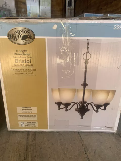 Hampton Bay Bristol 5-Light Chandelier Nutmeg Bronze Tea Stained Glass Shade