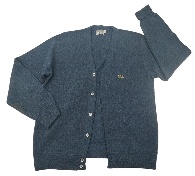 80s Heather Blue IZOD Lacoste Wool Cardigan Sweater M  Cobain Grunge Aesthtic