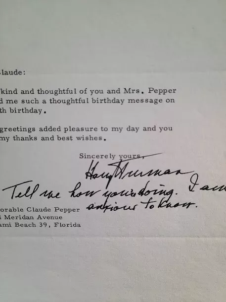 Harry S. Truman - Typed letter, signed, with hand-signed postscript, 06/13/62. 2